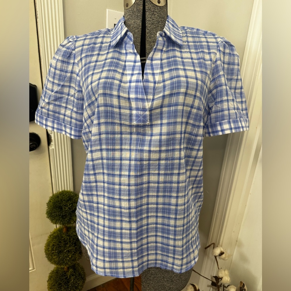 Women’s Tommy Hilfiger Light Blue Plaid Button Down Shirt NWT Medium